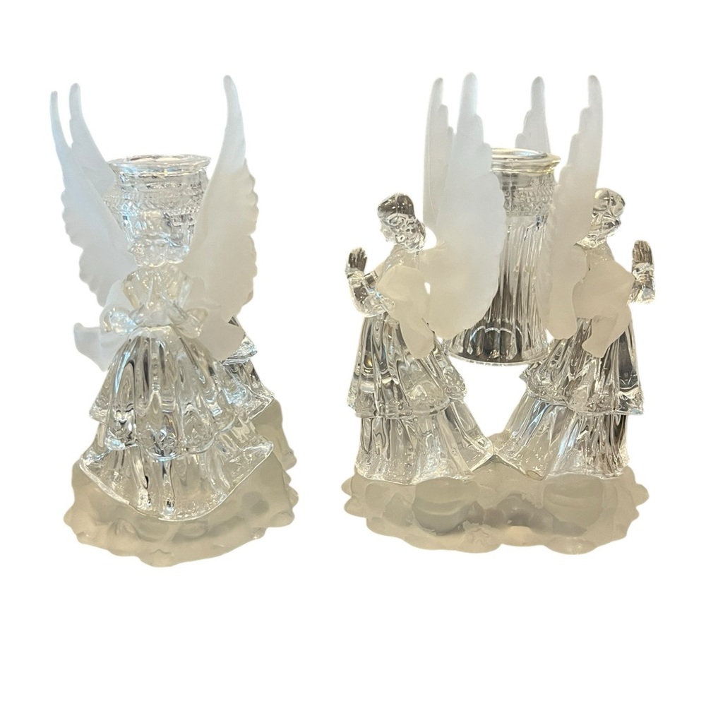 Angel Candleholder Set Of 2 Christmas Frosted Acrylic Wedding Religious Clear